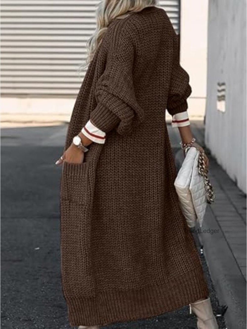 Oversized Long Cardigan Sweater Open Front Knit Coat with Pockets - Picture 2 of 7